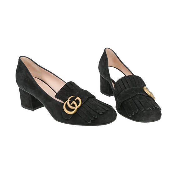 Gucci GG Marmont Fringe Suede Mid-heel Pumps - Picture 1 of 12